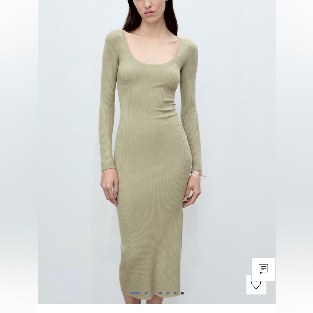 Mango Long Sleeve Ribbed Midi Sweater Dress in Olive size 2